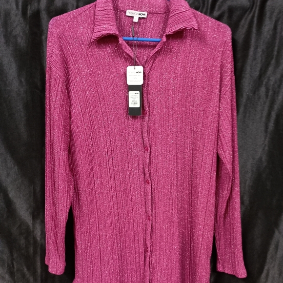 Chico's Pink Ribbed Button Down Shirt - Picture 6 of 14